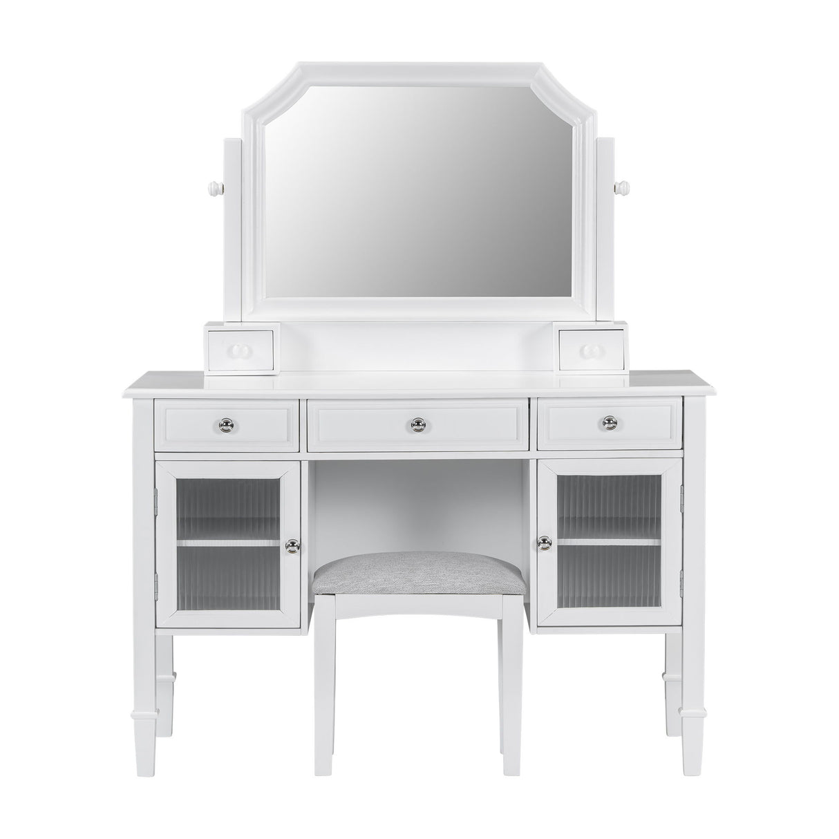 Elegant Makeup Vanity Desk With Adjustable Mirror And Storage And Construction - White