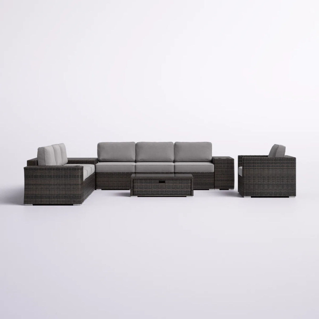 Modern Patio Rattan Sectional Set With Cushions