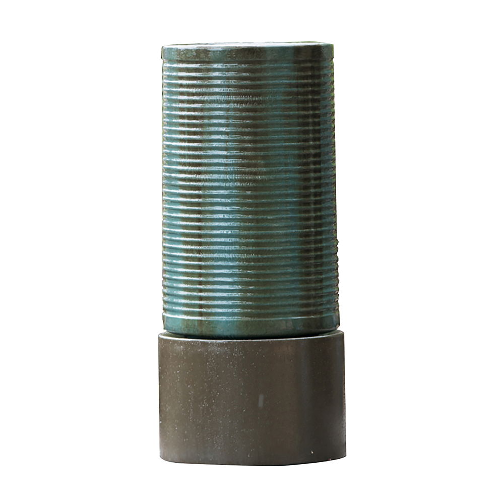 Large Modern Cylinder Ribbed Tower Water Fountain, Contemporary Outdoor Bird Bath