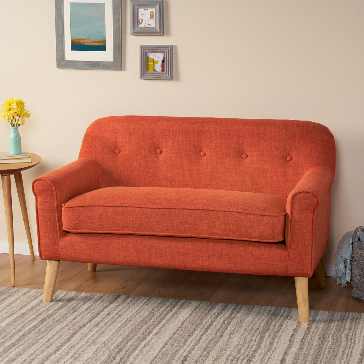 Classic Loveseat With Rolled Armrests And Button Tufting