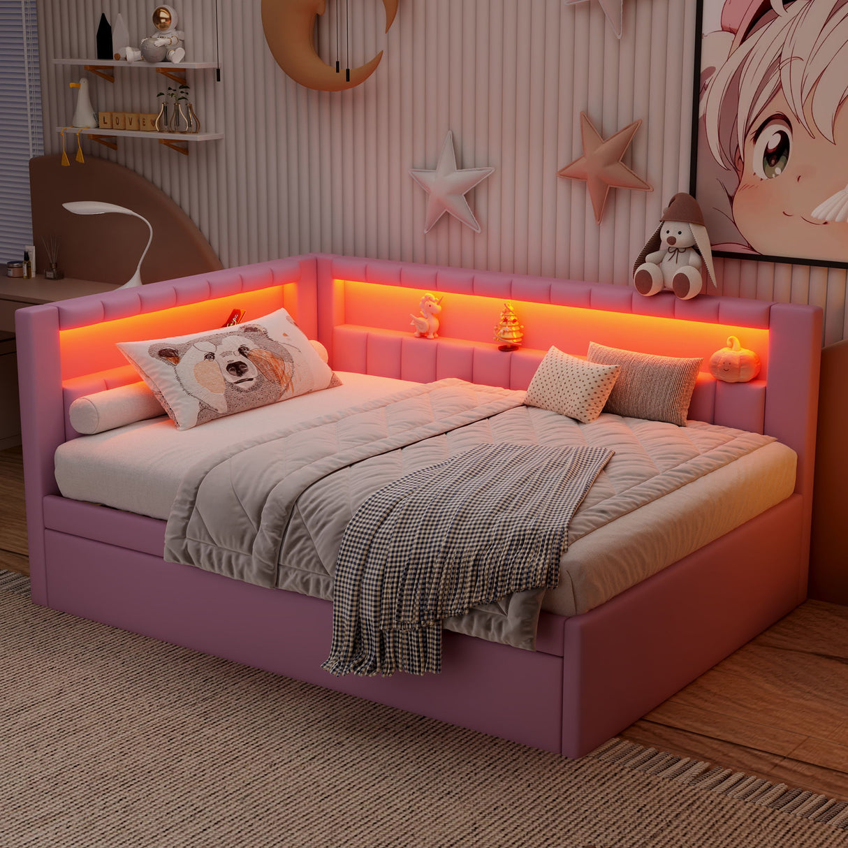 Upholstered Platform Bed With USB Ports And LED Belt