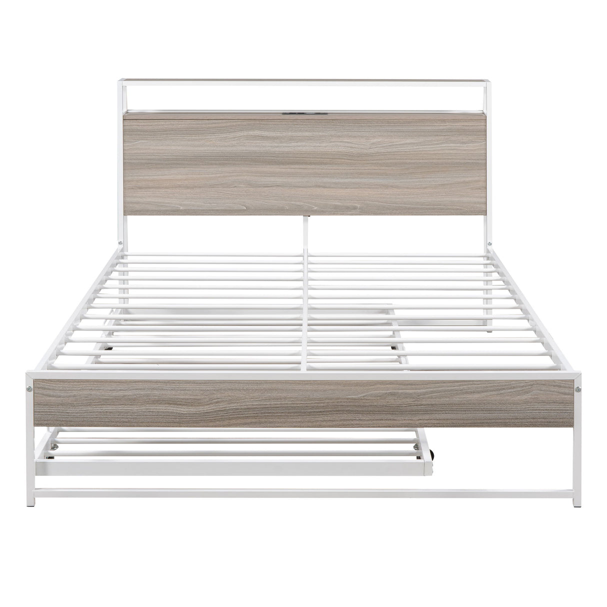 Platform Bed Frame With Trundle, USB Ports And Slat Support, No Box Spring Needed
