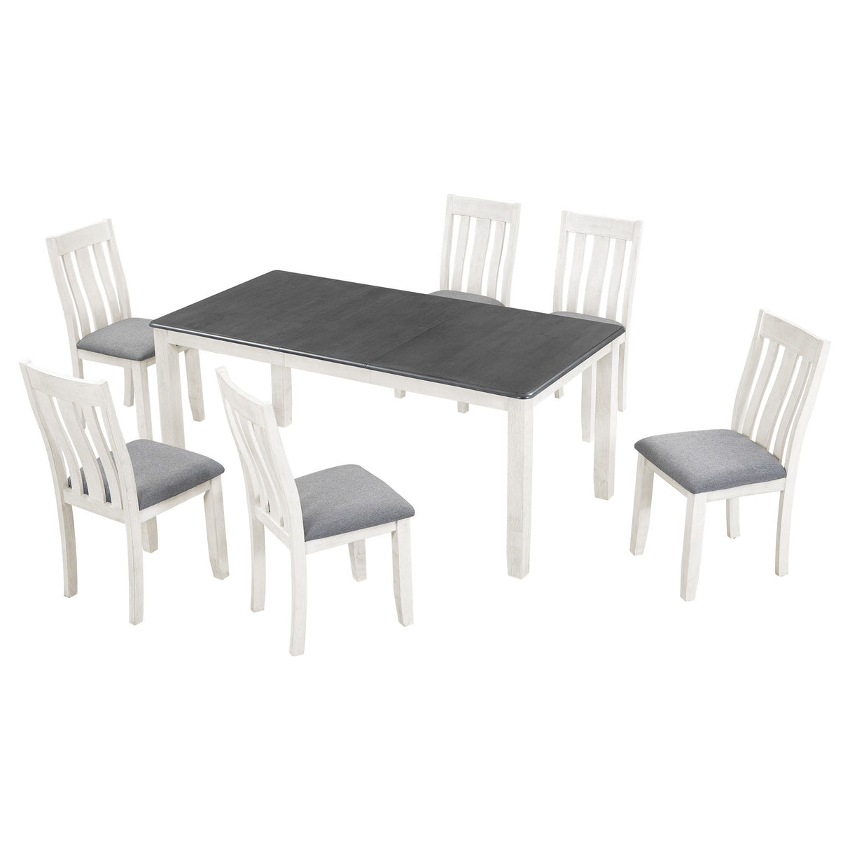 Retro Style 7 Piece Dining Table Set With Extendable Table And 6 Upholstered Chairs - Gray / White