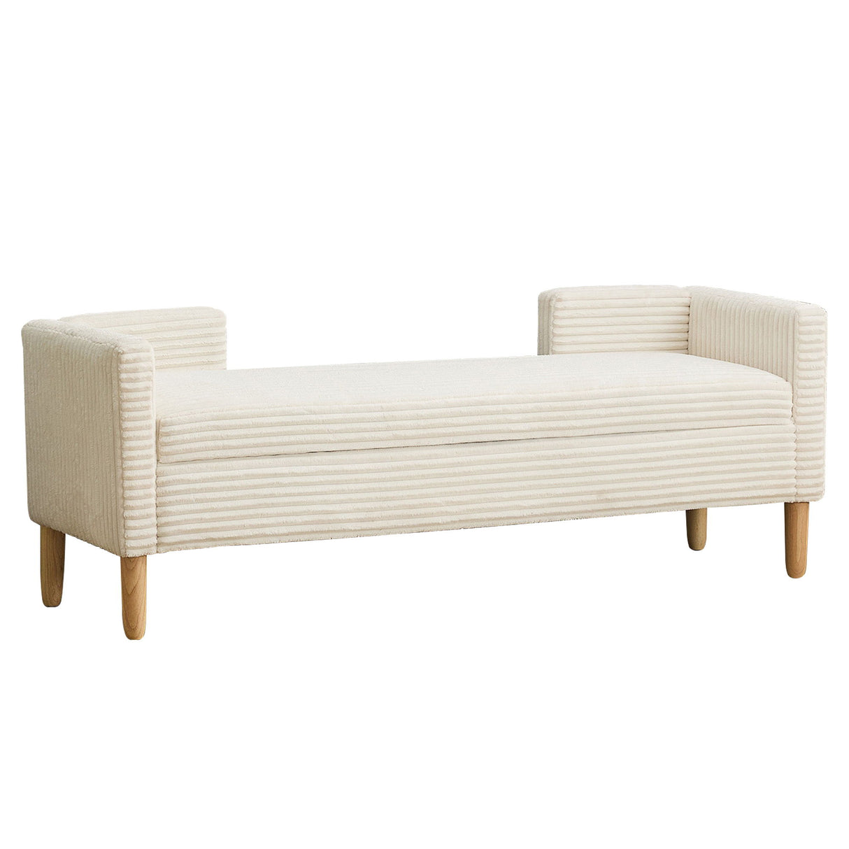Wide Corduroy Storage Soft Bench With Armrests, Backrest And Two Bolster Pillows
