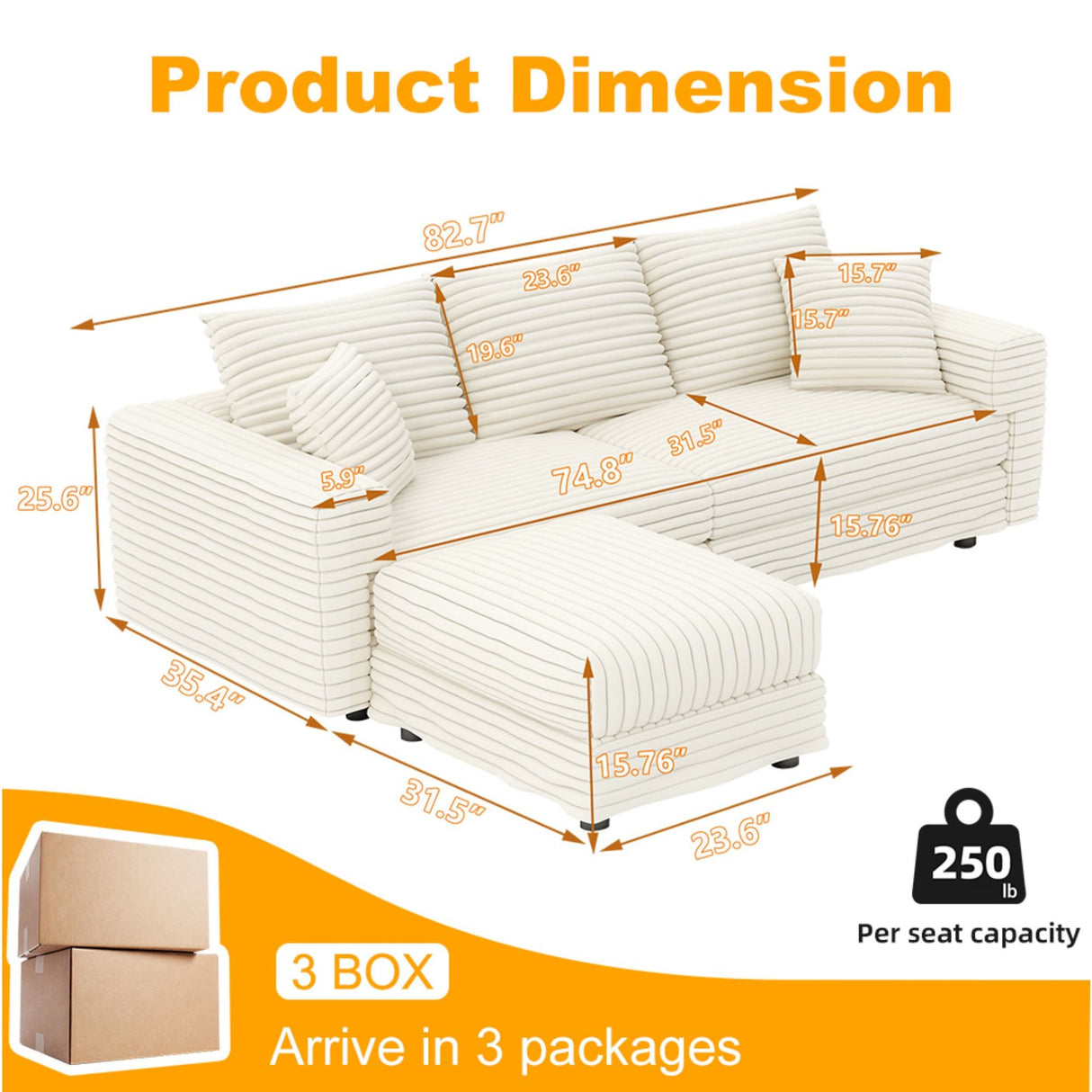 Deep Seat Convertible Sofa With Soft Pillows And Ottomans