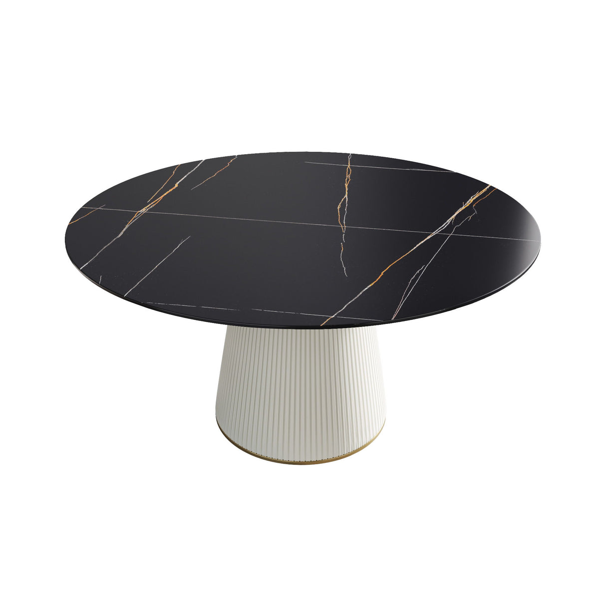 Modern Artificial Stone Round Plywood Base Dining Table, Can Accommodate 8 People, (Not Including Chairs) - Black / Beige