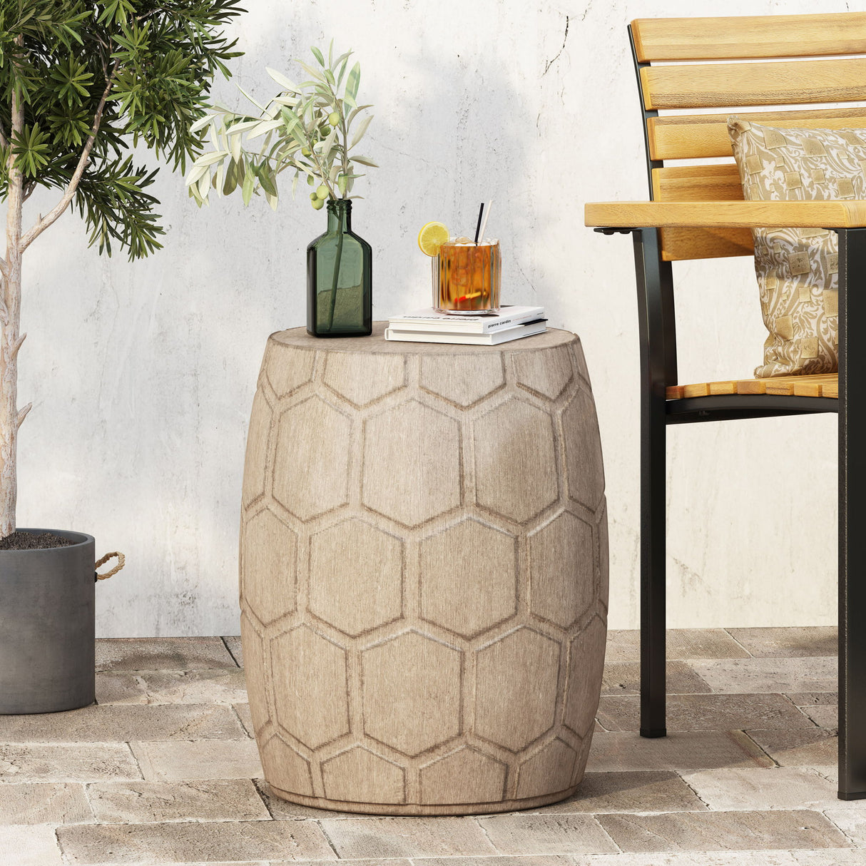 Outdoor Lightweight Concrete Side Table - Natural