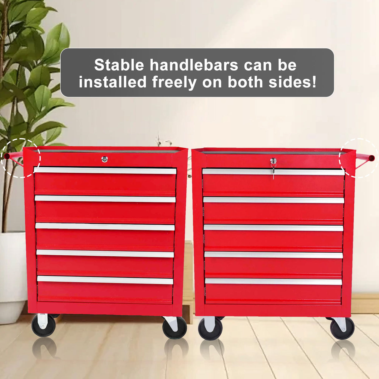 5 Drawer Metal Rolling Tool Chest With Locking System And Wheels - Red