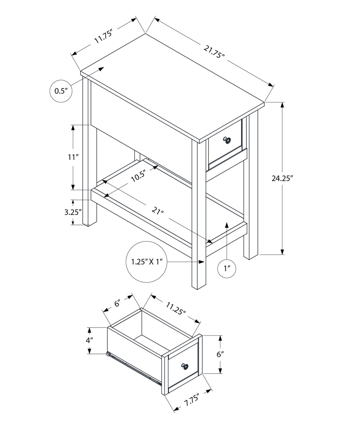 Accent End Table, 2 Tier, Narrow, Lamp, Storage Drawer, Charming Design