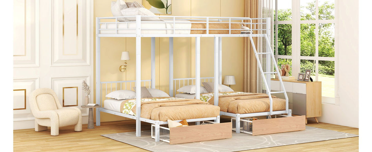 Triple Bunk Bed With Drawers And Guardrails