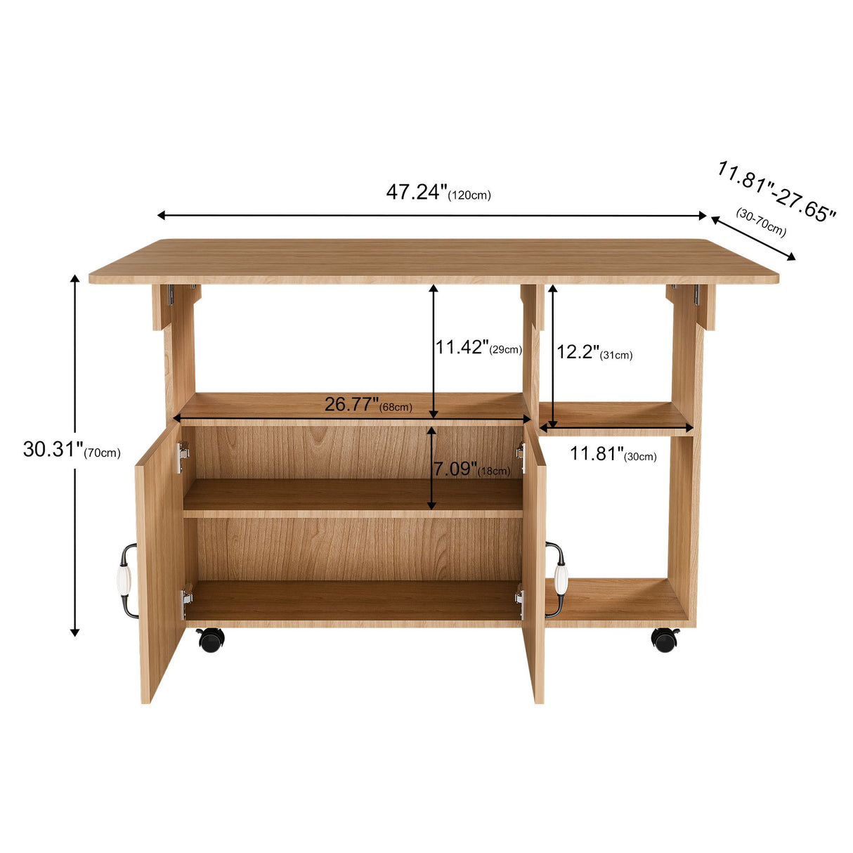 Multi Functional Folding Table With Storage Shelves And Wheels