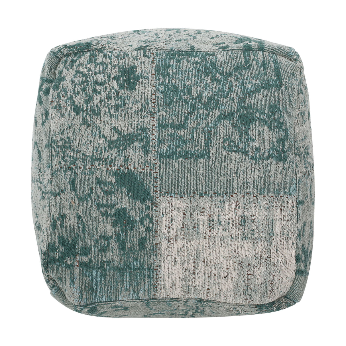 Ocean - Square Pouf Ottoman And Floor Cushion - Teal / Beige