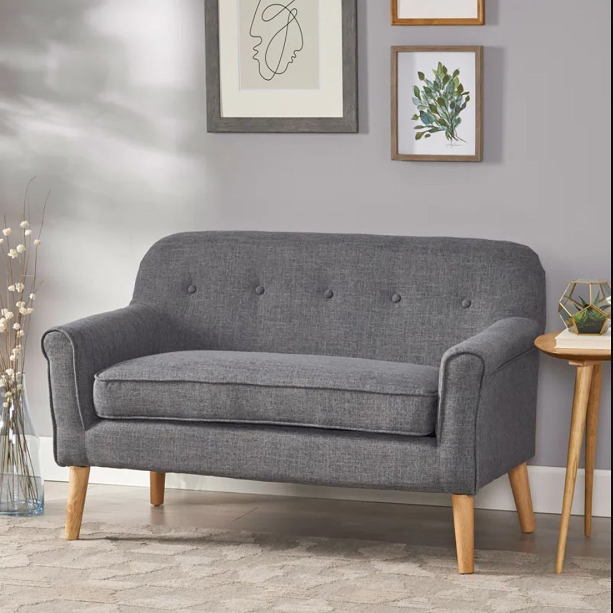 Classic Loveseat With Rolled Armrests And Button Tufting