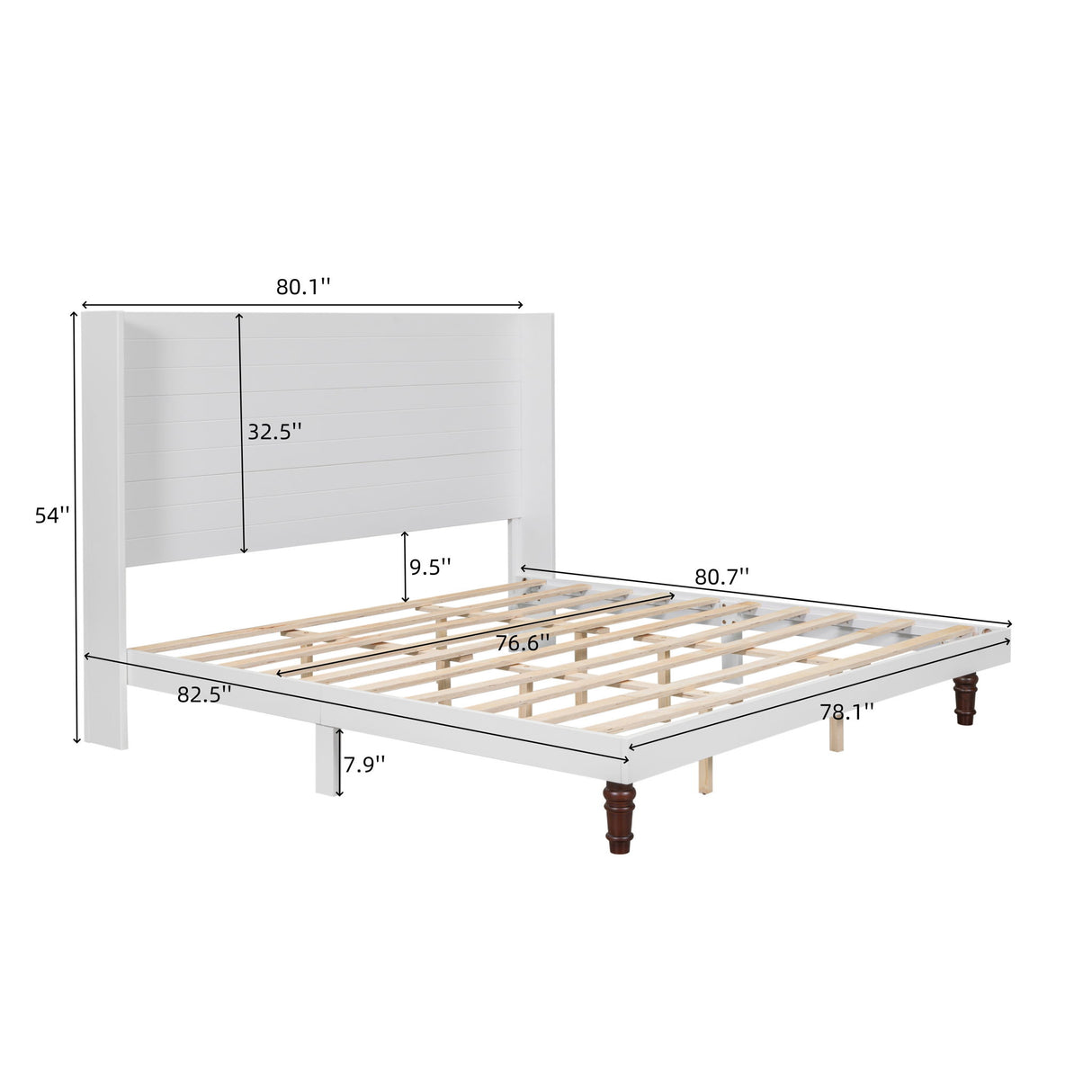 King Size, Stylish High Headboard Bed, High Quality - White