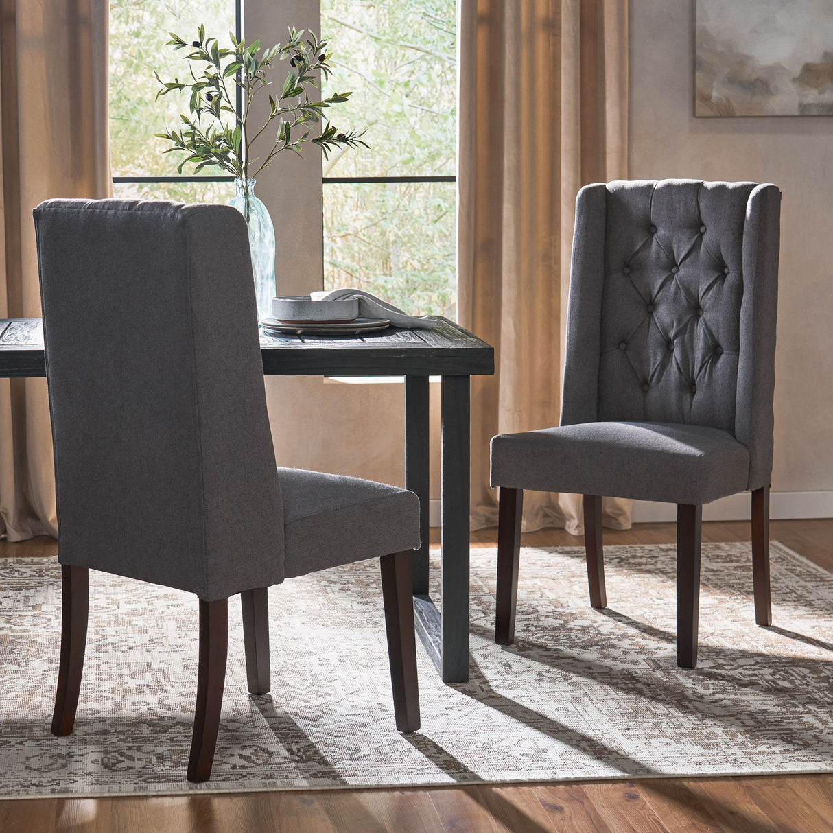 Sophisticated Tufted Dining Chair With High Back Design