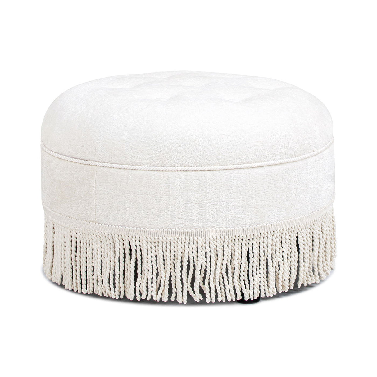 Yolanda - Round Upholstered Accent Ottoman - Almond White