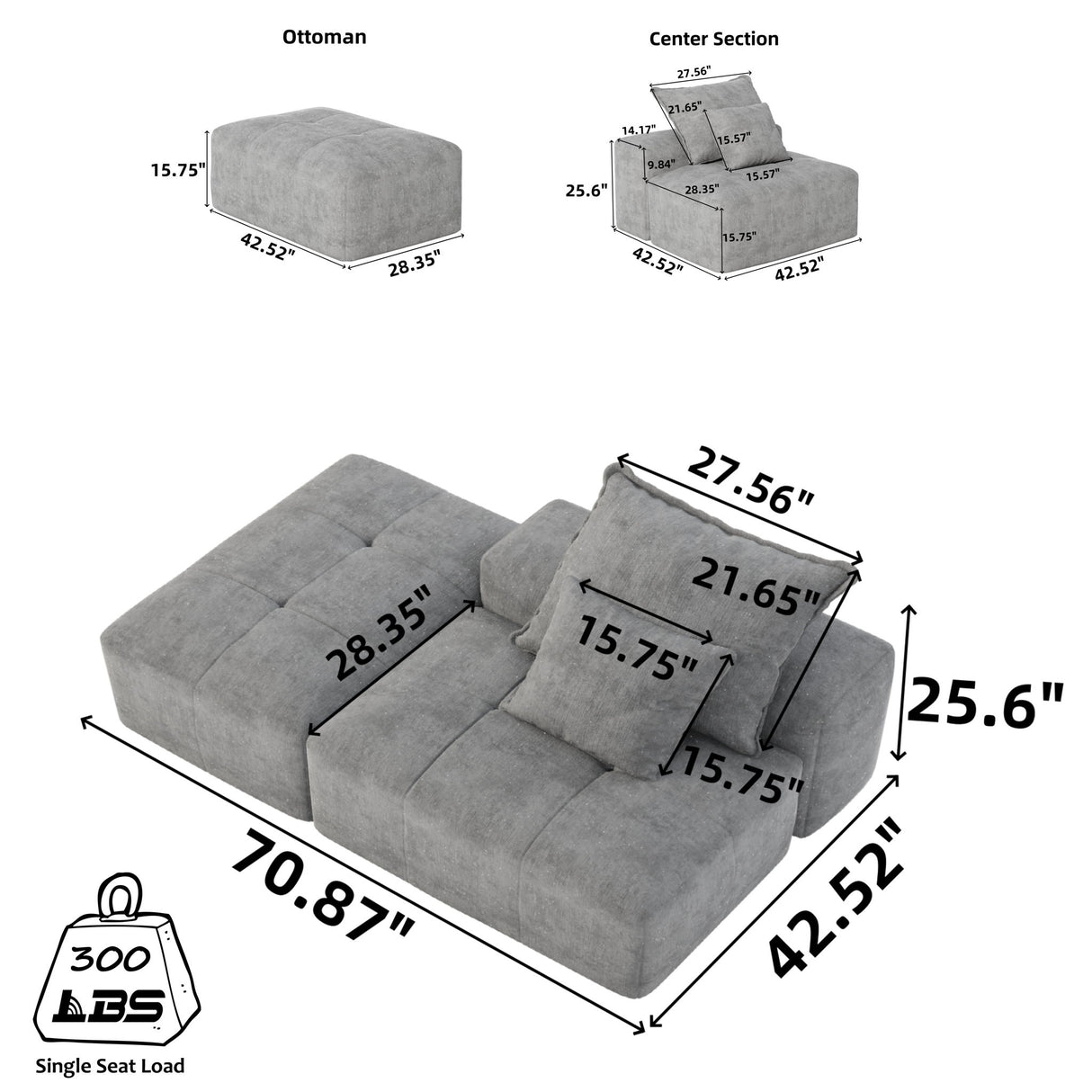 Modern Oversized Modular Sectional Sofa, Sparkling Chenille Fabric Soft Cushions With 2 Pillows