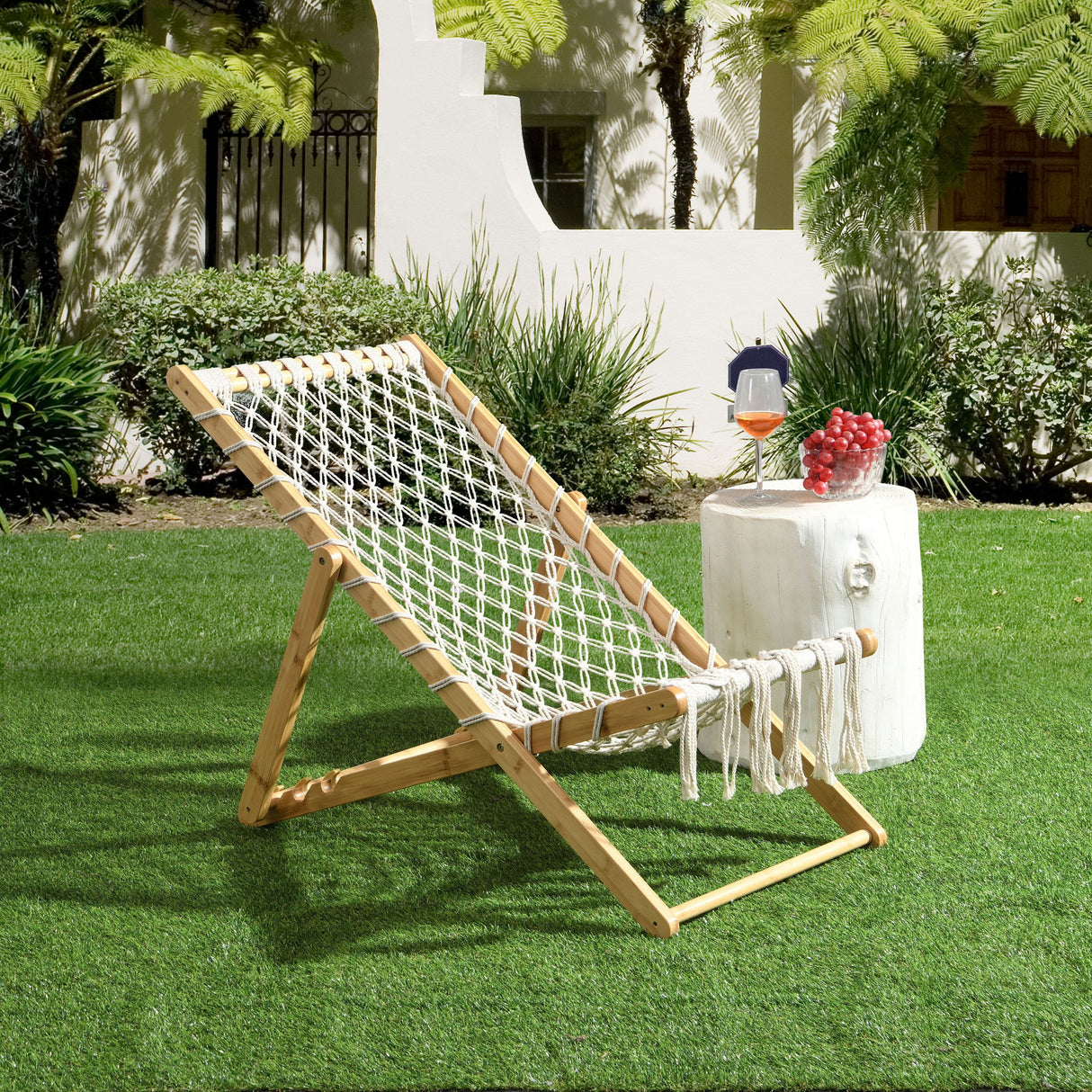 Bamboo Weaving Chair Set With Handwoven Rope For Patio And Living Spaces - Natural
