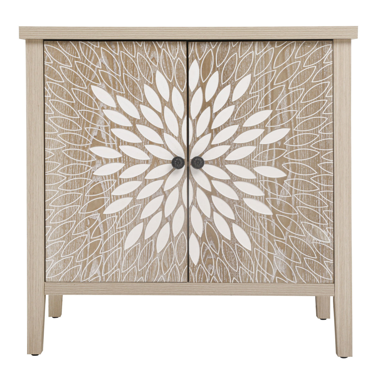 2 Door Carved Storage Cabinet With Adjustable Shelf, Accent Furniture