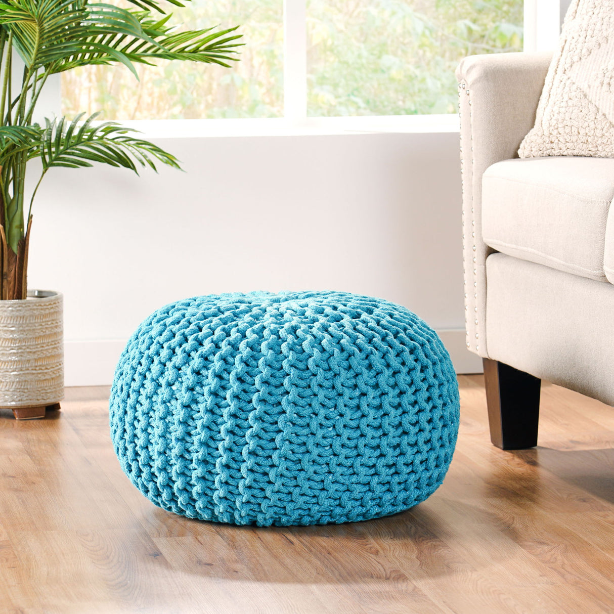 Moro - Knitted Cotton Round Pouf With Pumpkin Shape