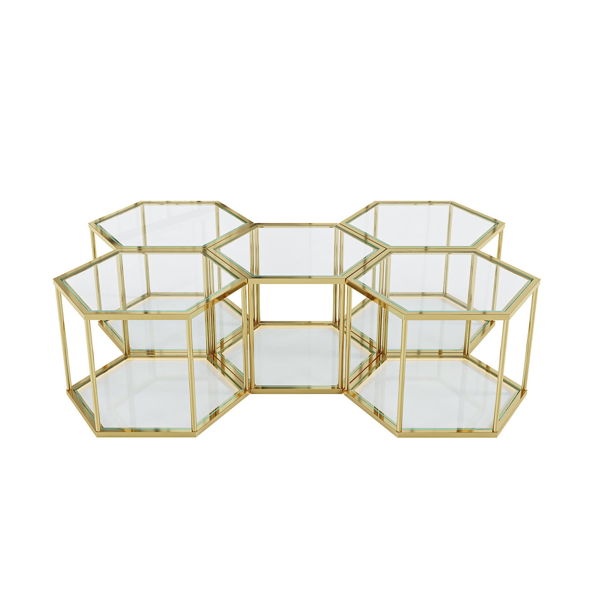 Modern Coffee Table With Double Layer Tempered Glass And Polygonal Design