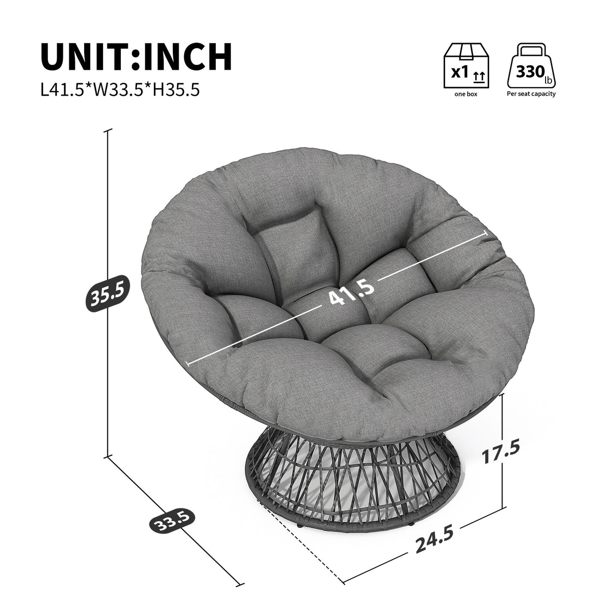 Ergonomic Wicker Chair With Cloud Thick Density Cushion, 3 Proof Cover High Capacity Iron Frame Fluid 360° Swivel