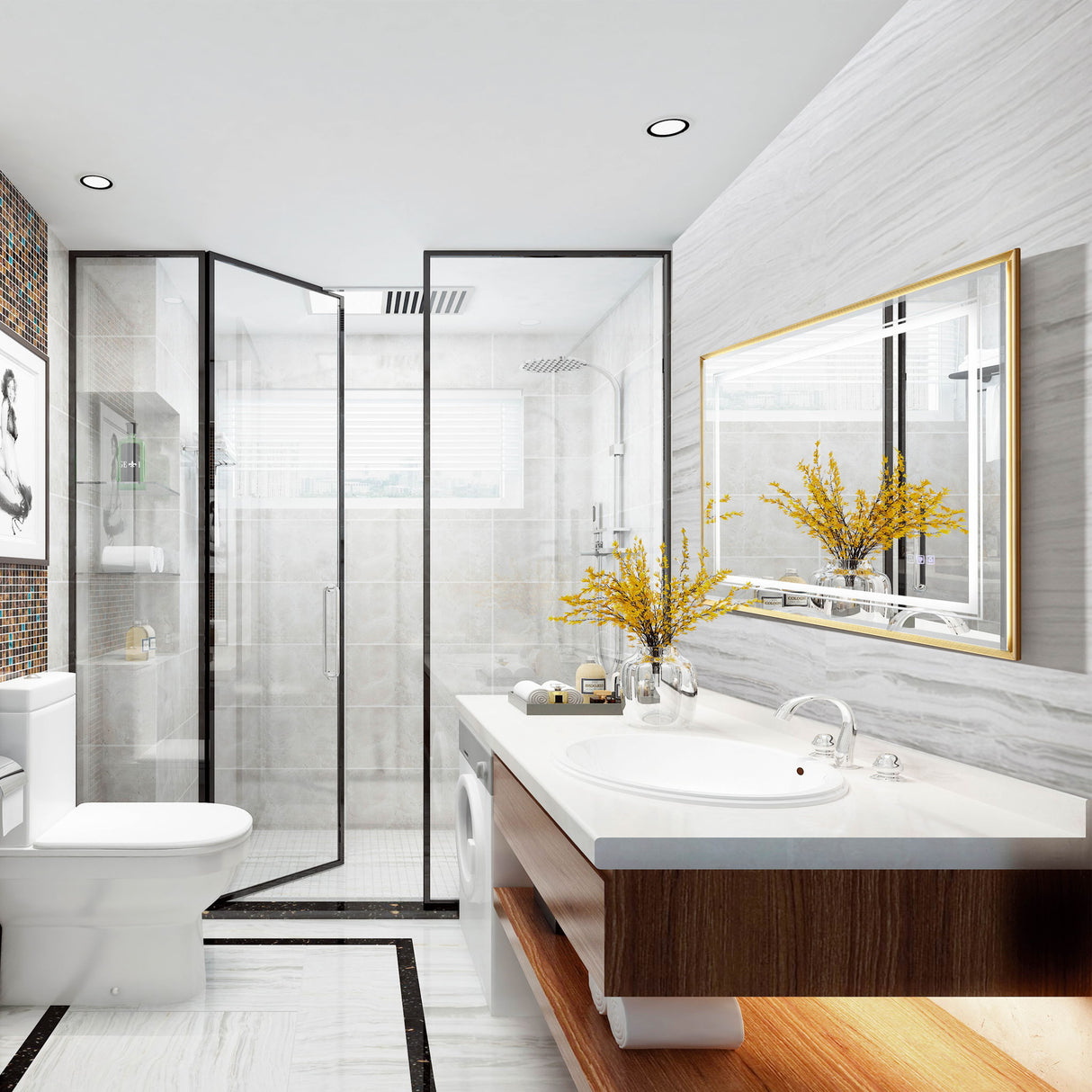 LED Bathroom Beveled Mirror, 3000 - 6000K Gradient Front And Backlit LED Mirror For Bathroom, 3 Colors Dimmable, Ip54 Enhanced Anti Fog