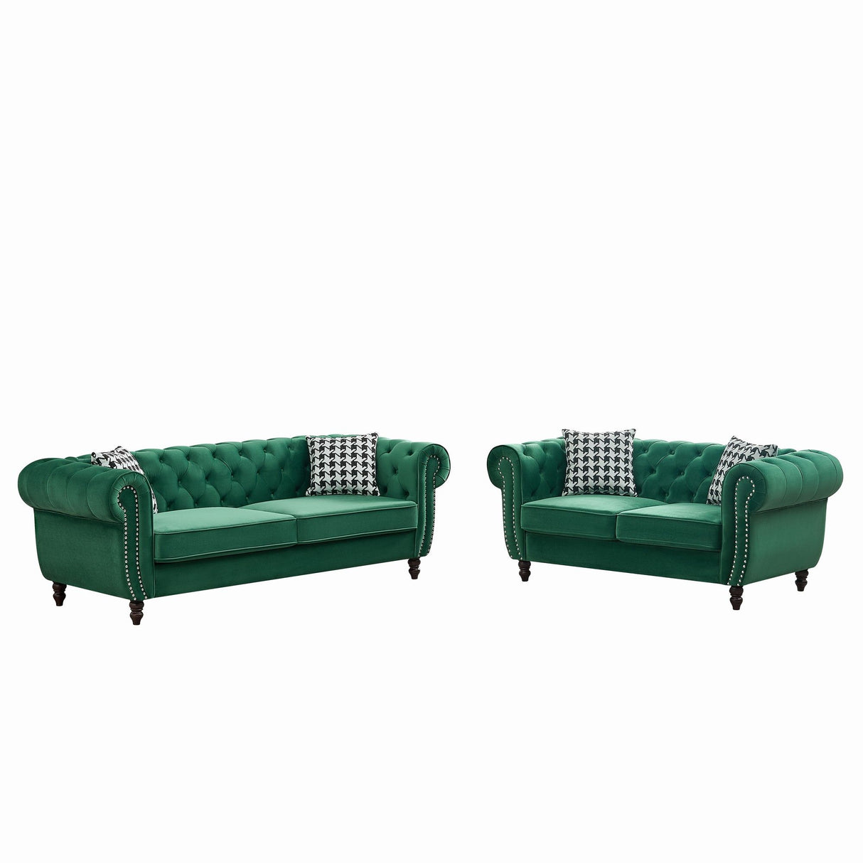 Chesterfield Set With Roll Armrest & Nailhead
