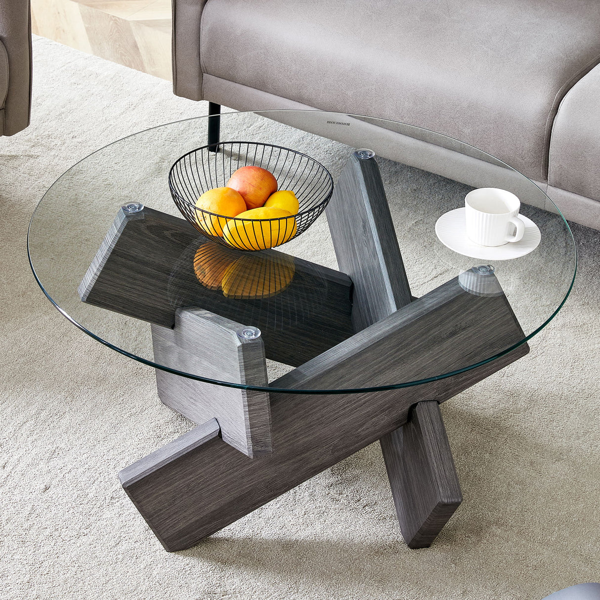 Modern Round Glass Coffee Table With Tempered Glass