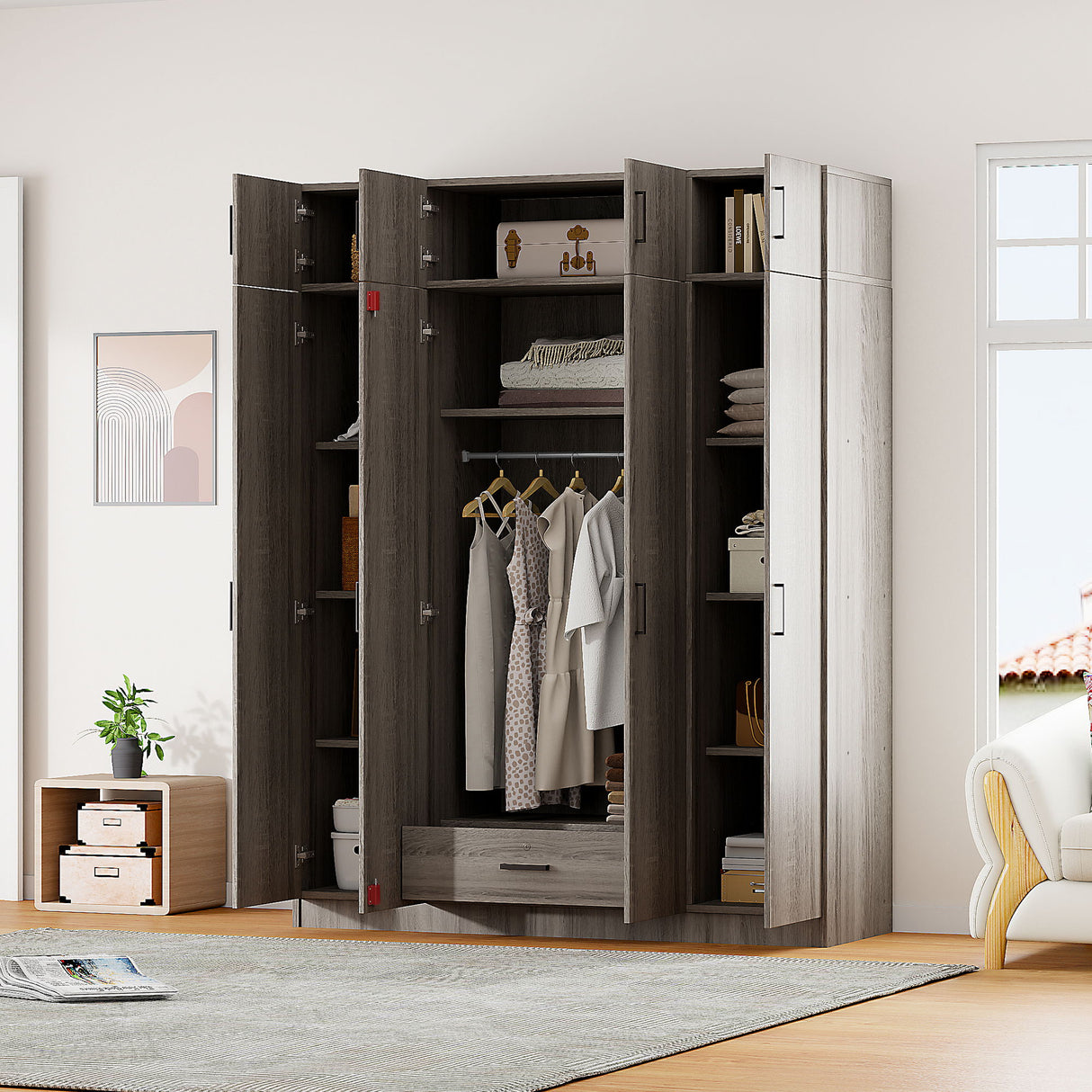 Contemporary 4 Door Wardrobe With 1 Drawer And Top Cabinet