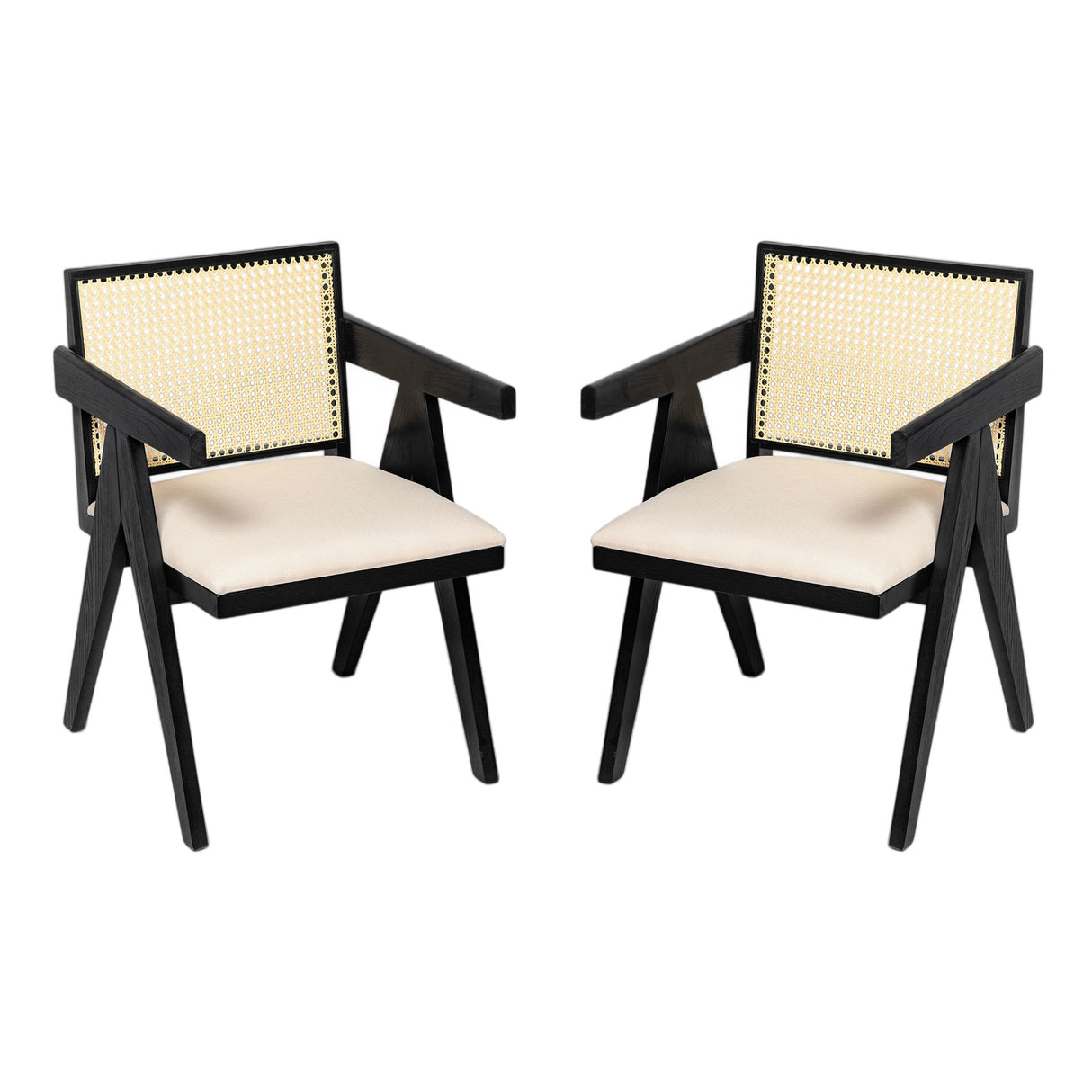 Chandigarh Farmhouse Style Cane Upholstered Dining Chairs (Set of 2)