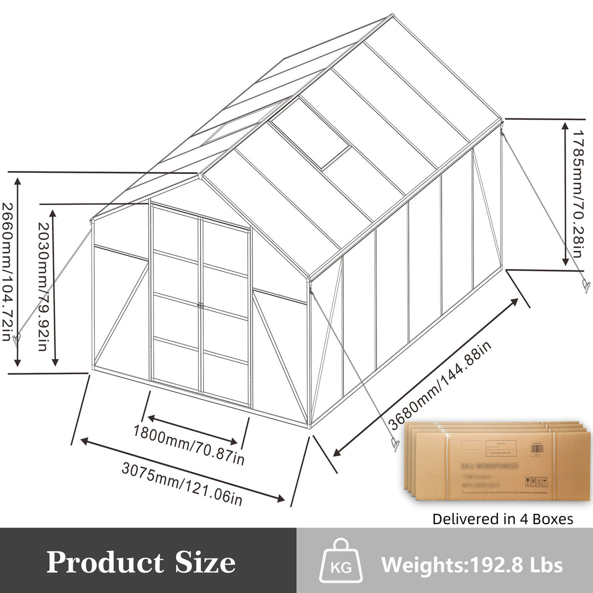 Gain Height Windproof Aluminum Greenhouse With Raised Base