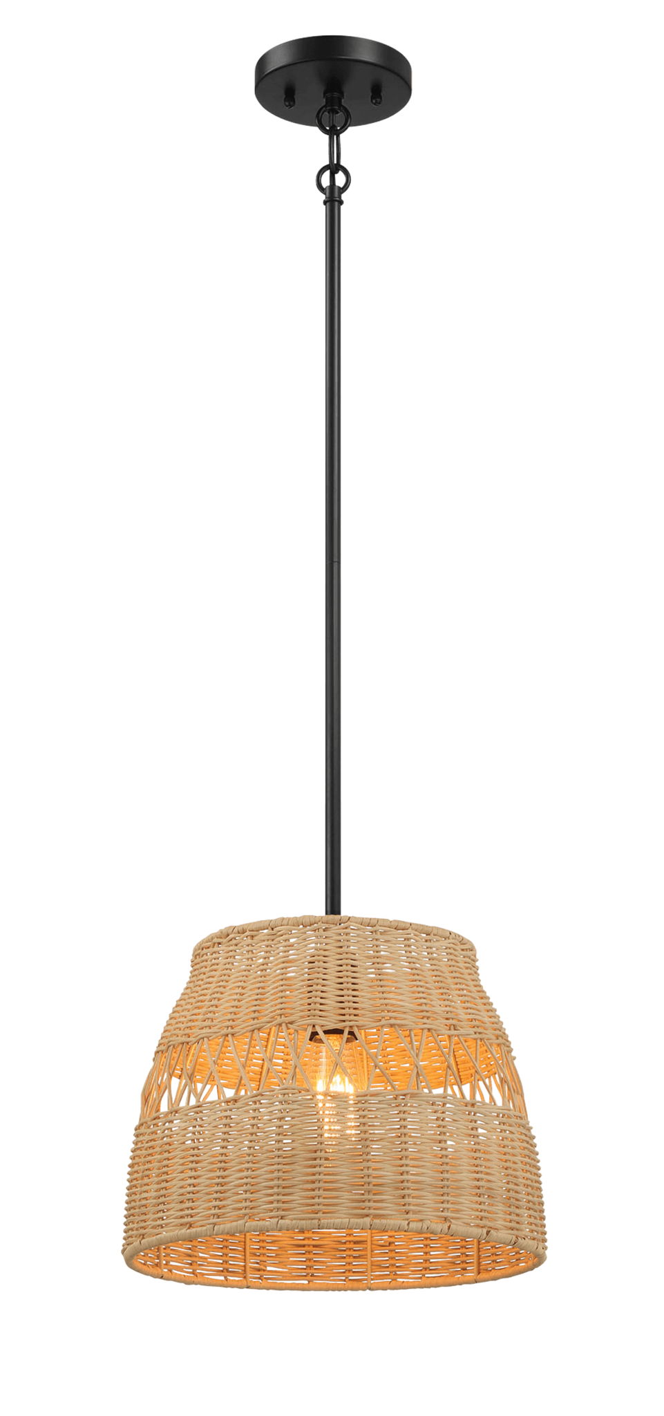 Essence - Single Lights Pendant With Shade - Black / Rattan