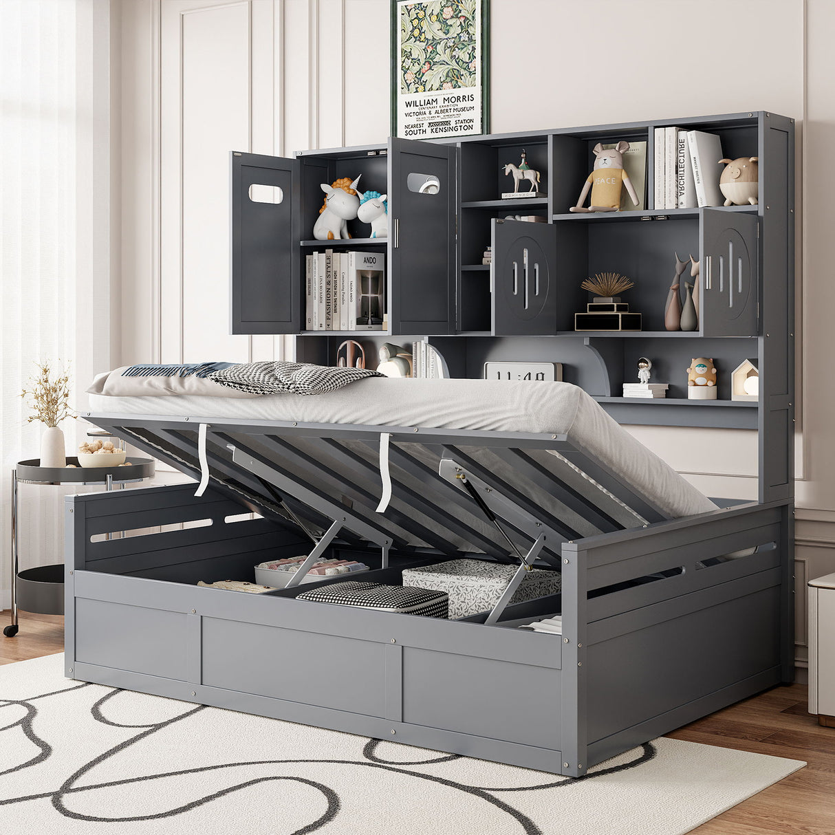 Daybed With All-In-One Cabinet And Shelf