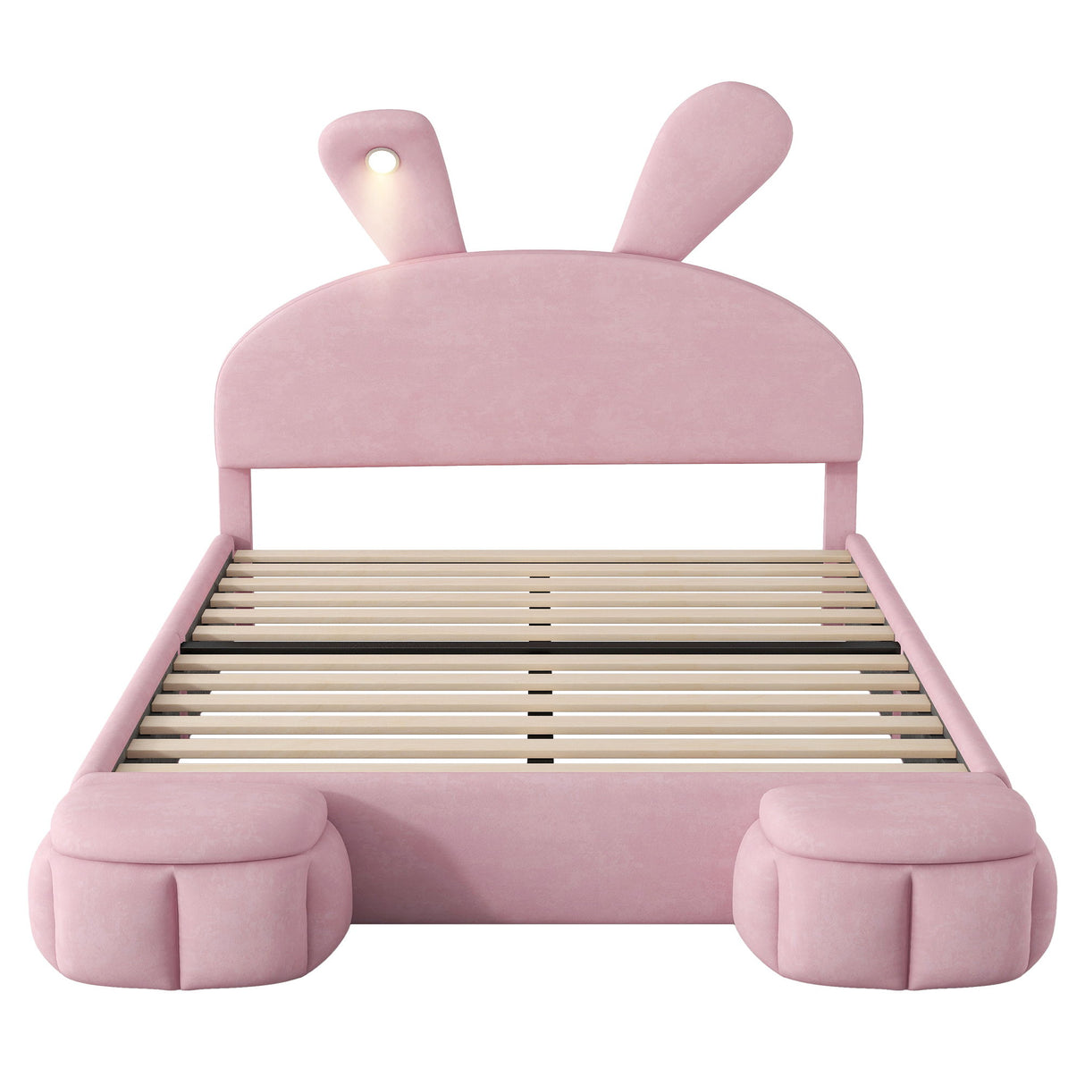 Upholstered Platform Bed With Cartoon Ears Shaped Headboard And LED Light