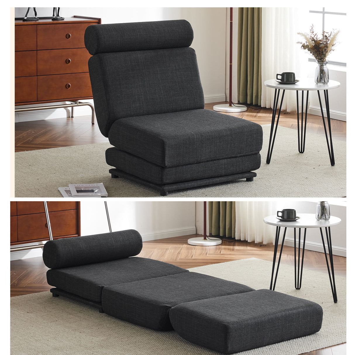 Foldable Single Chair Sofa Bed With Pillow, Easy To Store, Breathable And Wearable Linen
