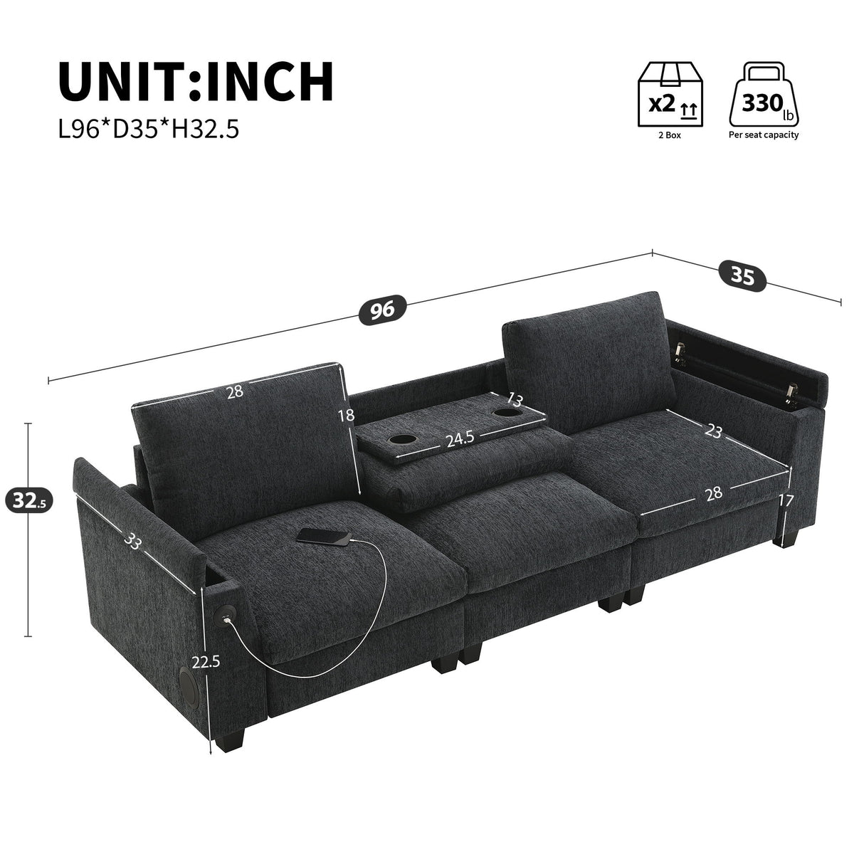 Sectional With Bluetooth Speaker Comfy Cloud Couch Set With Drop Down Table Cup Holders, USB Charger Storage Armrest Wide Seat Sofa