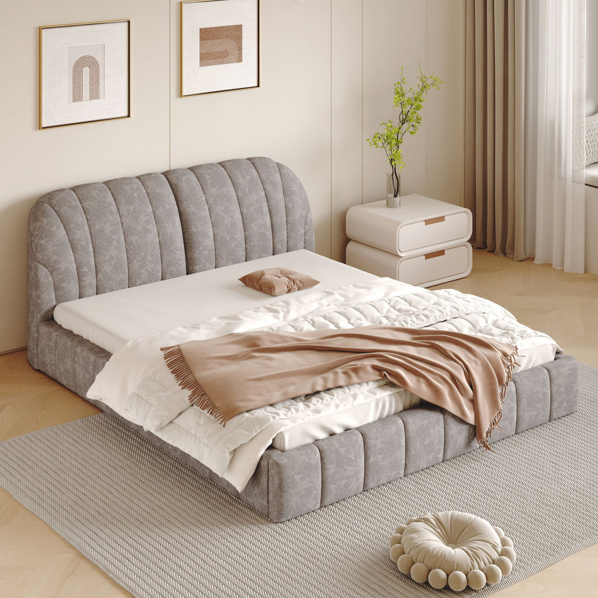 Elegant Design Upholstered Platform Bed