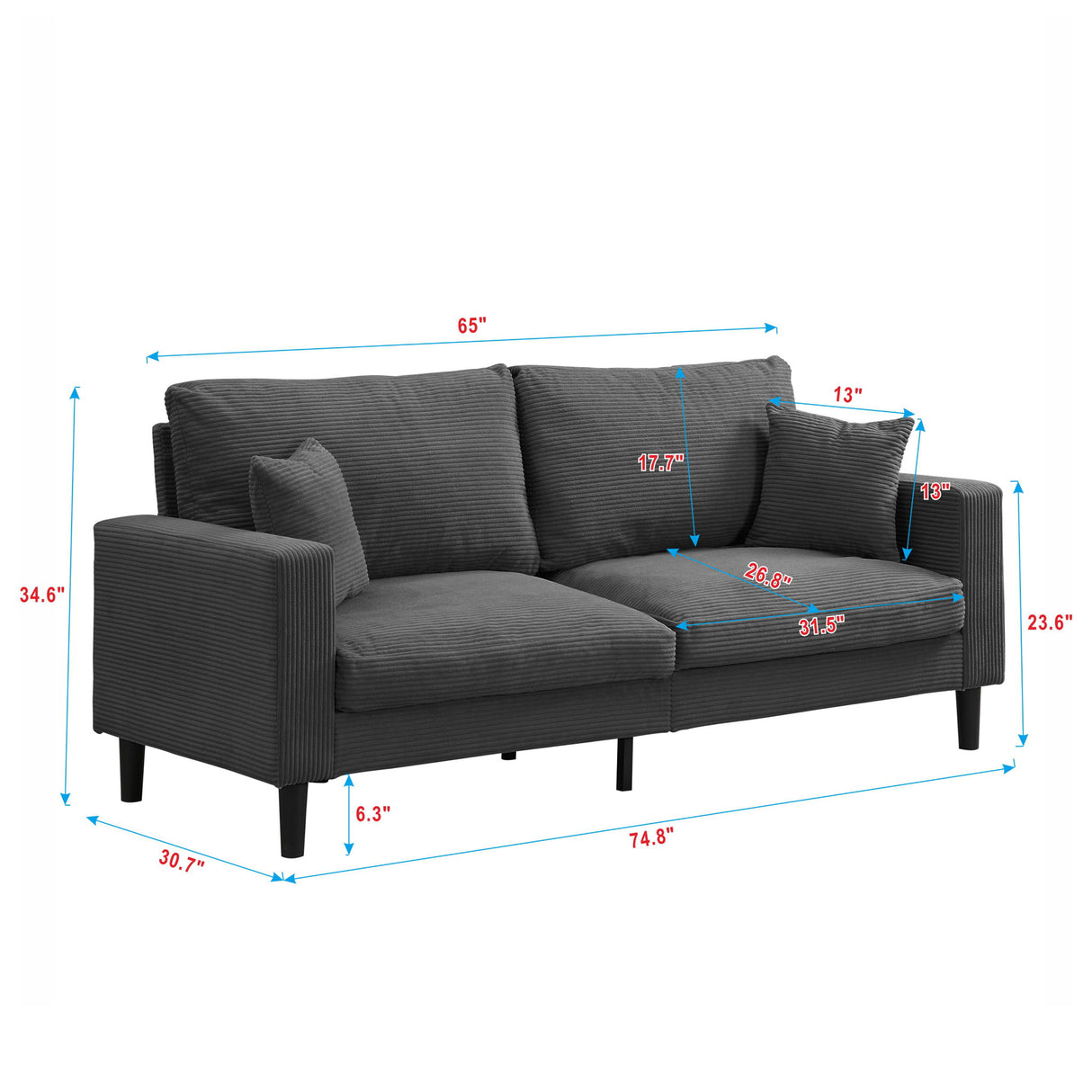 Modern Upholstered Resilience Three Seater Sofa