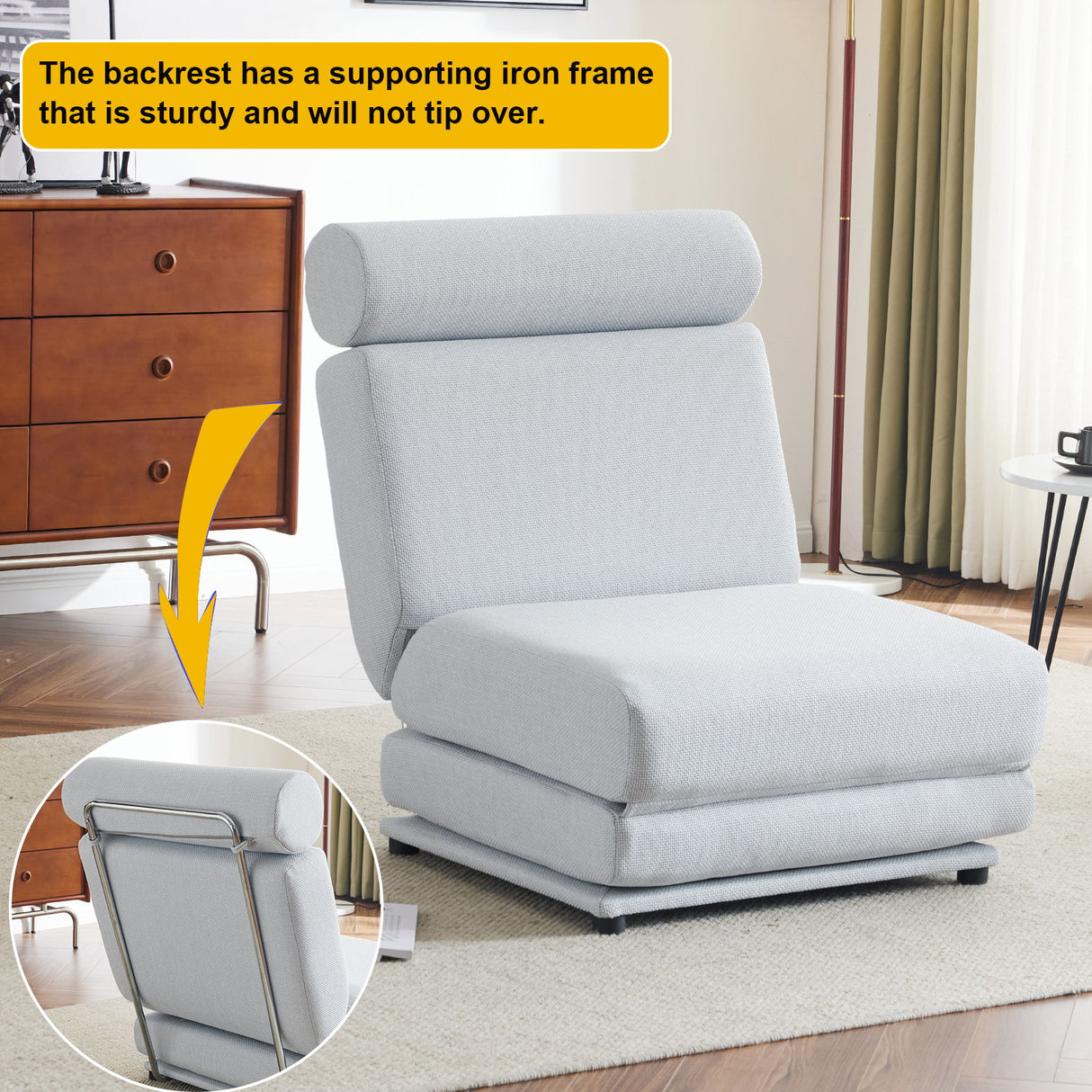 Foldable Single Chair Sofa Bed With Pillow, Easy To Store, Breathable And Wearable Linen