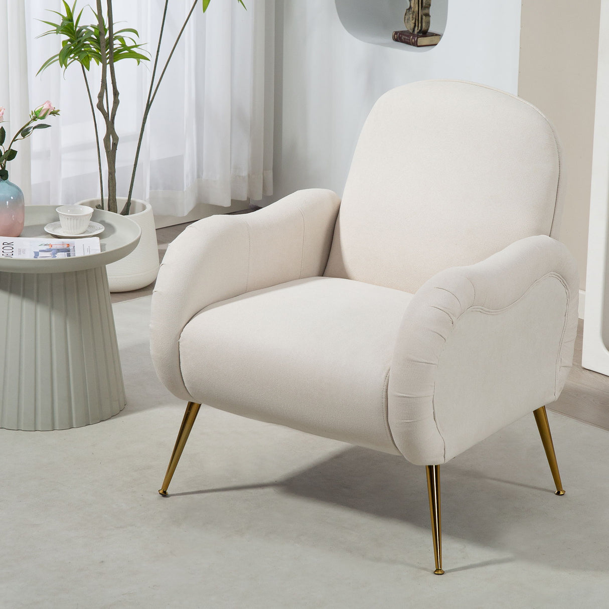 Modern Accent Chair With Metal Legs, Snowflake Fabric Armchair