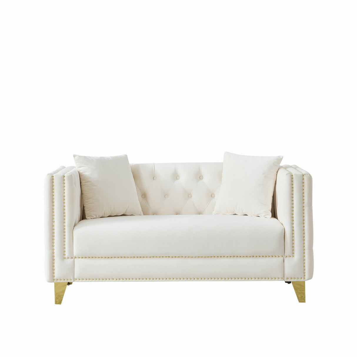 2 Seater Deep Seat Sofa With Button Nailhead, Square Arm
