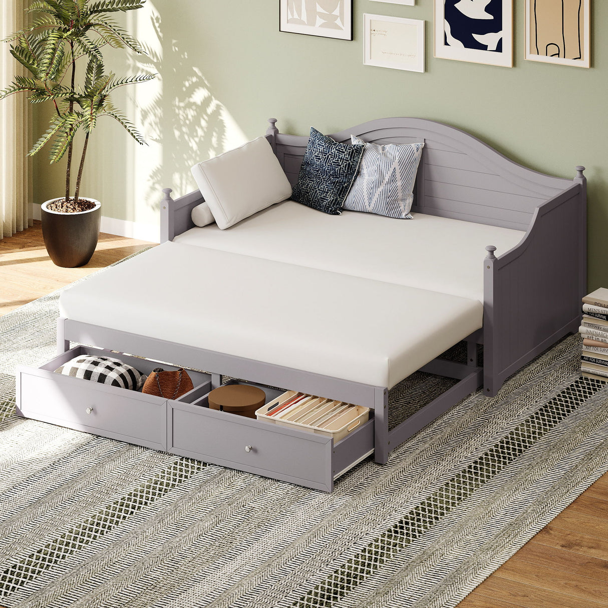 Daybed With Extendable Trundle And Storage Drawers