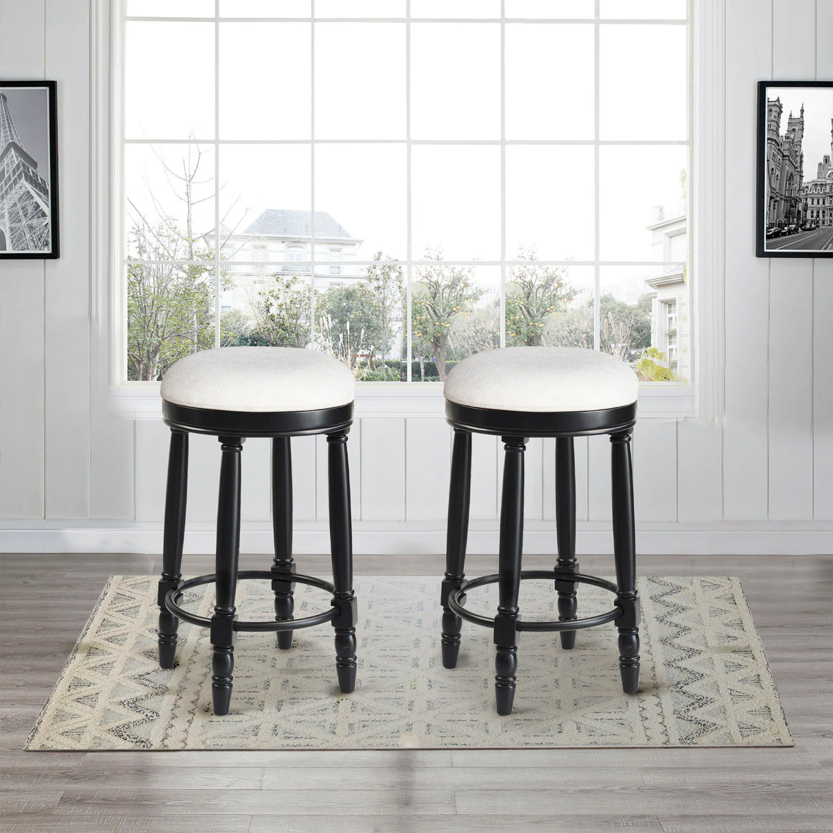 360° Swivel Wooden Barstools With Upholstered Seat, Counter Height (Set of 2)