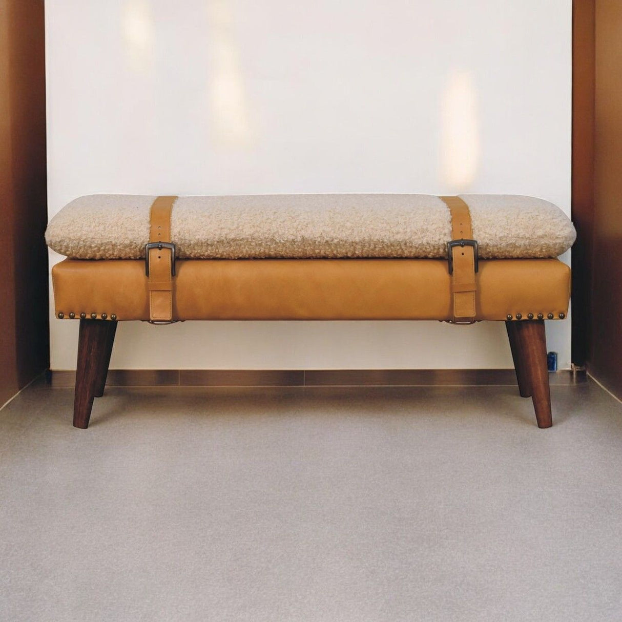 Boucle Leather Bench - Tan