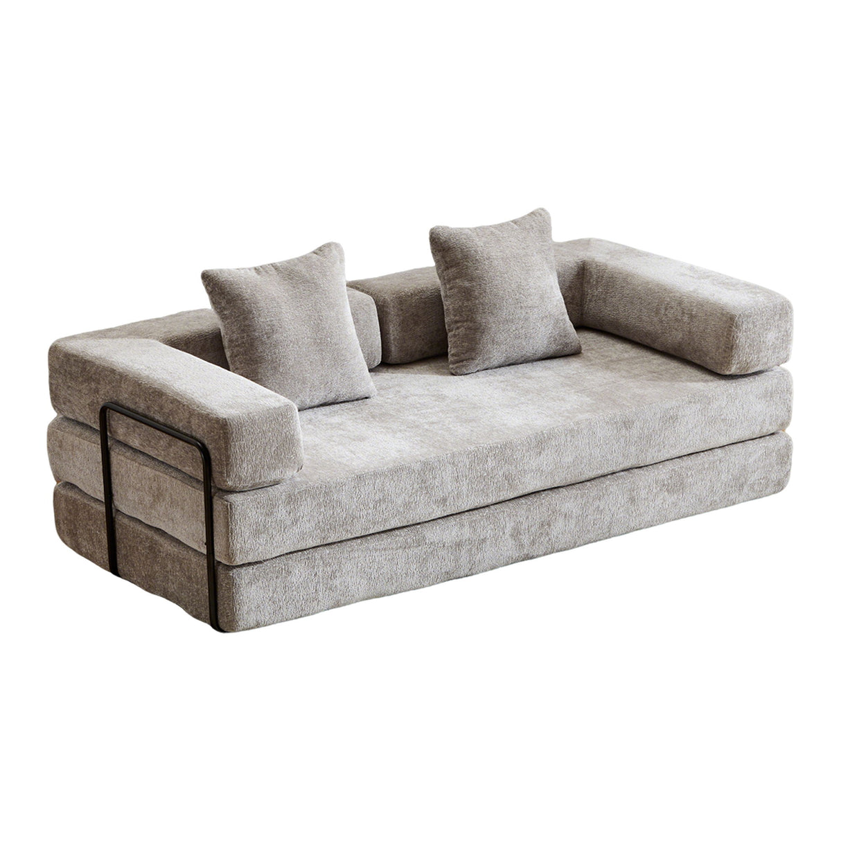 Convertible Floor Sofa Bed With Pillow Back Support Armrest