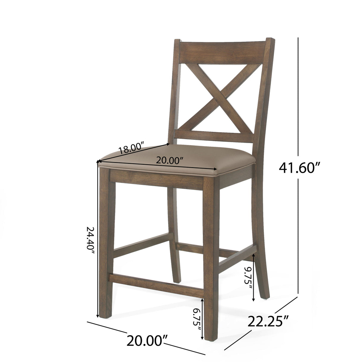Farmhouse Style Counter Height Chair With Upholstered Seat