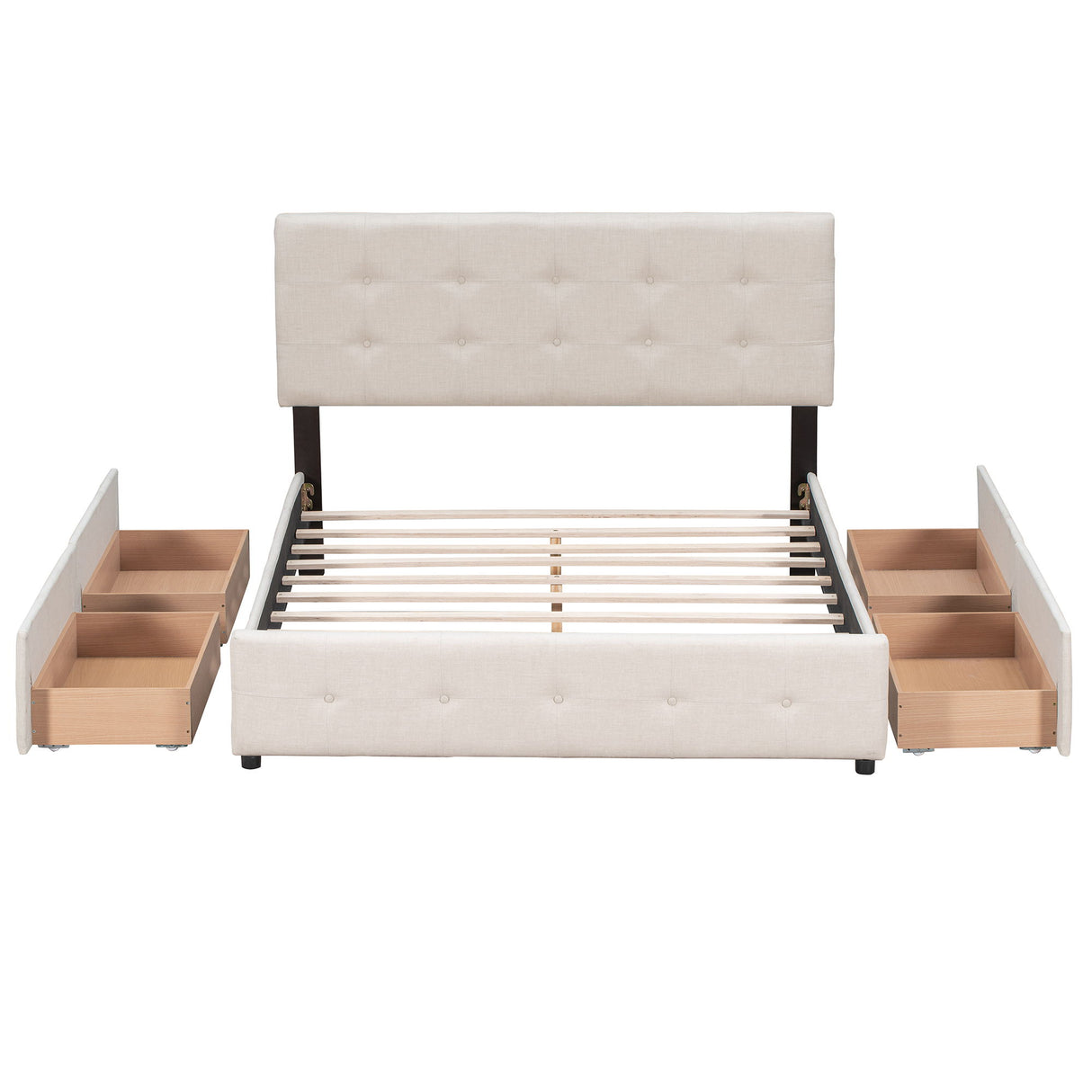 Upholstered Platform Bed With Classic Headboard And Drawers, No Box Spring Needed