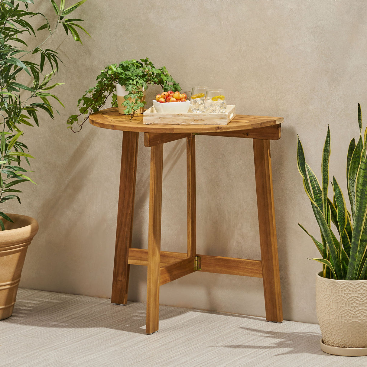 Outdoor Half Round Folding Acacia Wood Bistro Table