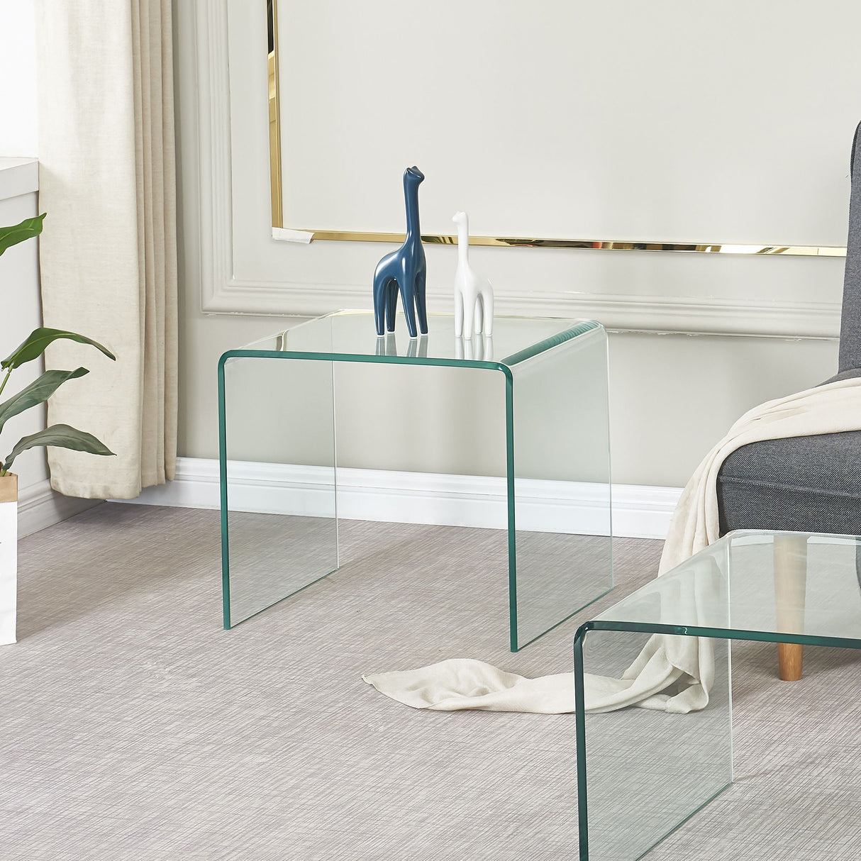 Tempered Bent Glass Sidetable, Transparent End Table, Sofa Table, Premium Glass, Multi Purpose Design - Transparent